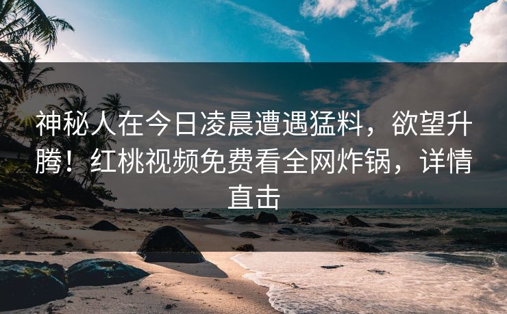 神秘人在今日凌晨遭遇猛料，欲望升腾！红桃视频免费看全网炸锅，详情直击