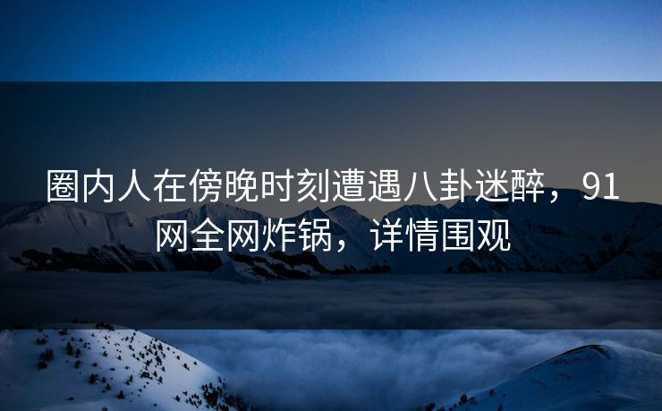 圈内人在傍晚时刻遭遇八卦迷醉，91网全网炸锅，详情围观