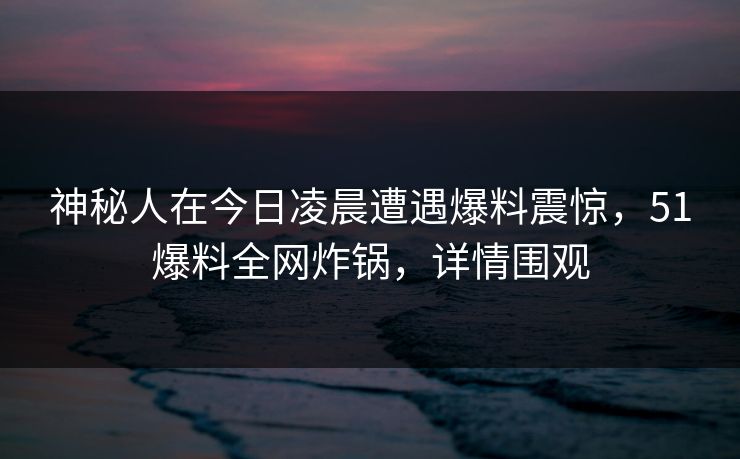 神秘人在今日凌晨遭遇爆料震惊,51爆料全网炸锅,详情围观 神秘人在今日凌晨遭遇爆料震惊,51爆料全网炸锅,详情围观